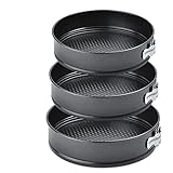 Alpine Cuisine Spring Form Cake Mold 3pc Set (9.5in,10in,11in) - Carbon Steel Removable Bottom Bakeware Set - Multipurpose Use Baking Pans