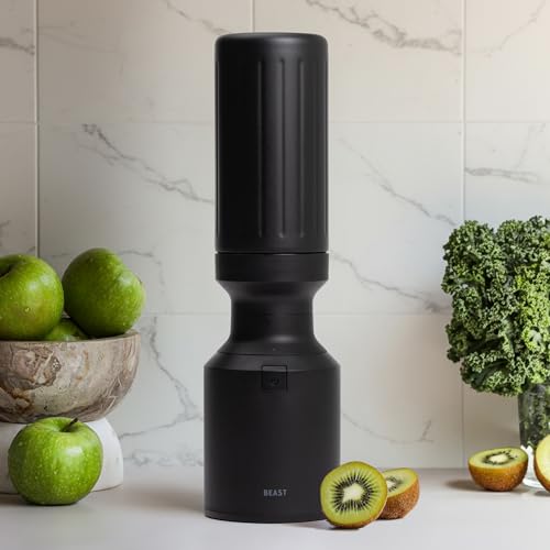 Image of Beast Mighty 850 Stainless Steel | Compact Personal Blender | Extra Vessels | Keeps Blends Cold | Smoothies, Shakes, Sauces, Dips | Portable Straw Caps and Lids | 850W (Carbon Black)