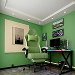 Gaming Chair, High Back Fabric Computer Chair with Pocketed Spring Cushion and Footrest, Height Adjustable Game Chair with Headrest and Lumbar Support (Beige & Green) - Image 2