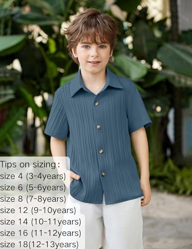 Image of Arshiner Boys Casual Short Sleeve Button Down Shirt Fashion Textured Summer Beach Shirt 3-13 Years Old