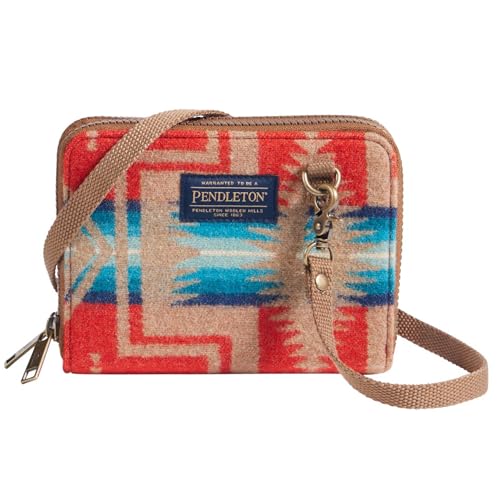 Pendleton Harding Wool Crossbody Organizer, 6.5 x 5 x 2 inches, Red Multi, Multiple Card Slots