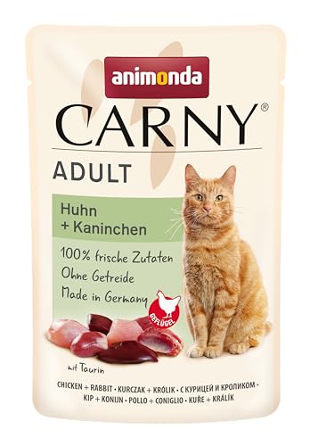 animonda Carny Katzenfutter nass Geflügel-Mix , 8 Portionsbeutel (8 x 85g), getreidefreies Katzennassfutter ohne Zucker für ausgewachsene Katzen mit frischen fleischigen Zutaten