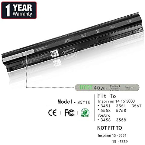 Laptop Battery M5Y1K (40WH 2600mAh) Compatible with Dell Inspiron 3451 3551 3567 5551 5555 5558 5559 5758 5759 Vostro 3458 3459 3468 3558 Inspiron 14 3452 3458 15 3000 5000 Series Gxvj3 K185W Wkrj2 Cover
