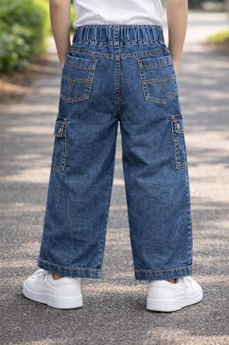 Image of Boys Straight Fit Premium Denim Jeans with Elastic Waist & Adjustable Drawstring Soft Wash Beggy Denim Jeans Comfortable Casual Loose Fit