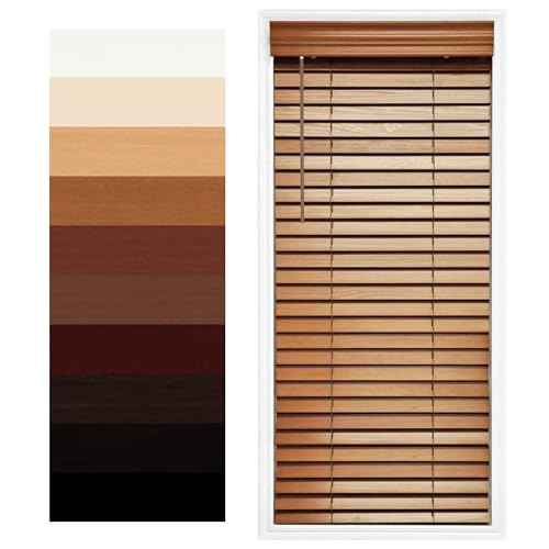TailorView Customizable Wood Horizontal Cordless Window Blinds - 2 Inch Slats - Golden Oak, Outside or Inside Mount.