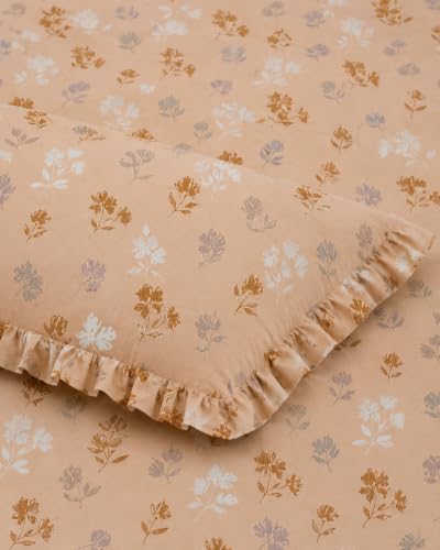 Image of 380 TC Premium Glace Cotton Elastic Fitted Bedsheet King Size with 2 Pillow Covers King Size | Double Bed with All Around Elastic (Honey Blossom, Fitted - Double72x72)