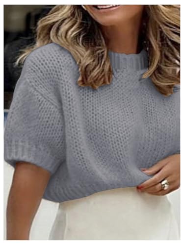 Image of GORGLITTER Women's Puff Short Sleeve Crop Cropped Sweaters Top Cute Outfits | Old Money Outfits Women, Date Night Outfit for Women, Going Out Tops Trendy, Knit Tops Sweater
