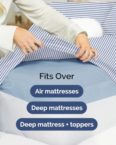 Image of CGK Linens 2 Pack Extra Deep Cal King Fitted Sheets - Blue Stripes