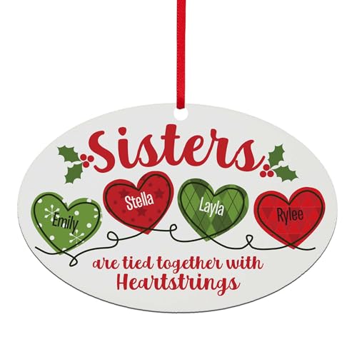 Let’s Make Memories Personalized Christmas Ornament - for Sisters - 2024 Christmas Ornament - Wood - Oval - 2–6 Names - Heartstrings