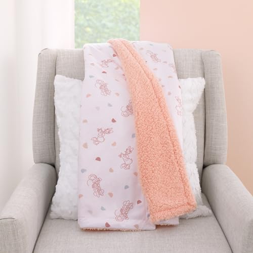 Image of Disney Minnie Mouse White, Light Blue, and Peach Super Soft Sherpa Baby Blanket with Daisy Duck