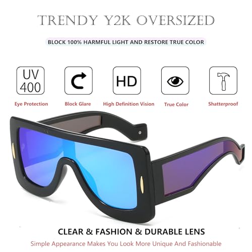 Fashion Mask Sunglasses for Women Men Futuristic Shield Sun Glasses Oversized Flat Top Sunnies4