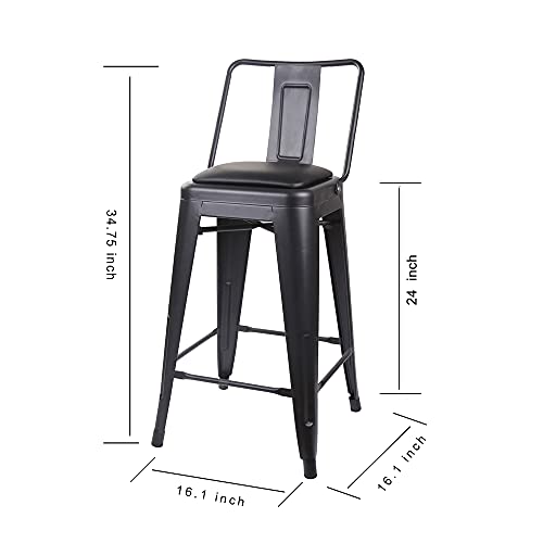Gia 24-Inch Counter Height Metal Stool Chair With Vegan Leather Seat, Matte Black, Set Of 3 #TOP6