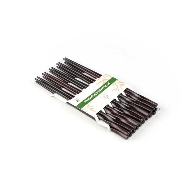 Bambus-Essstäbchen Set 100 Stück – Gedrehtes Design, Dunkelbraun, 22,9 Cm, Für Heiße & Kalte Speisen