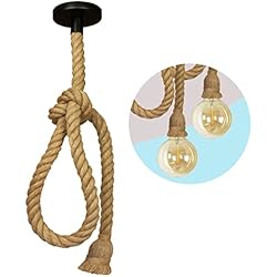 Lampara Cuerda Negra OneUan- Lampara Cuerda Techo 150cm Textil, Portalamparas Colgante Retro Rural de Techo para Bombilla E27, Hecha de Cáñamo, Decoración Hogar, Tienda, Bar, Restaurante, (Textil para Bombillas)