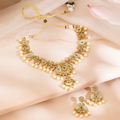Image of Rubans Gold Plated Traditional Necklace Set Festive Jewellery Gift for Women & Girls