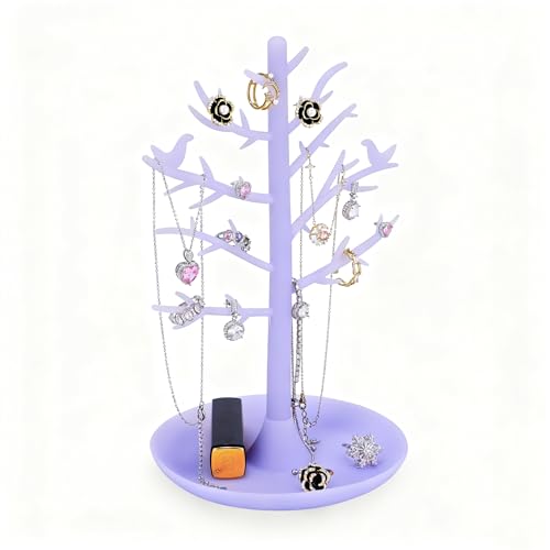 Zegcohjave Jewelry Holder Organizer Tree Silicone Necklace Display Stand Earring Bracelet Ring Holder Small Jewelry Storage Tower for Vanity Gift for Women (Light purple)