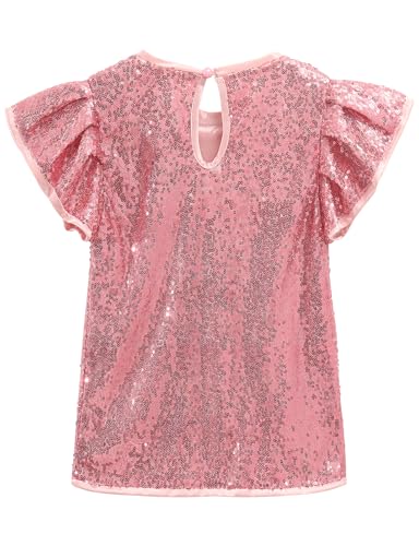Image of Noomelfish Girls Short Sleeve Sequin Shirts Party Glitter Sparkly Tops Blouse (5-12 Years)