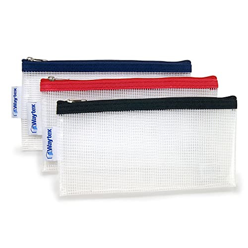 Waytex Transparente Tasche mit Reißverschluss, strapazierfähiges Textilgewebe aus Eva, ohne PVC, Format 22 x 11 cm, 3 Stück