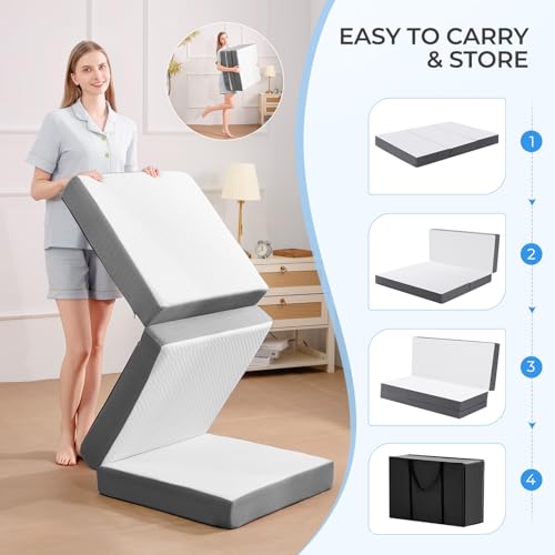 Image of MASVIS Trifold Mattress, 6 Inch Memory Foam Foldable Mattress with Washable Cover, Tri-Folding Floor Bed for Camping, Single