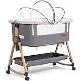 Maydolly 3 in 1 Baby Beistellbett – Vielseitiges Beistellbett, Reisebett & Stubenwagen inklusive Matratze & Moskitonetz – Höhenverstellbar mit Rollen, klappbar und mit Tragetasche – Grau