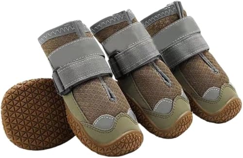 Syfunny通気性メッシュ犬の靴防水性と滑り止め反射ストラップは前足ゴム底耐久性と耐摩耗性ソフトで快適な3層構造軽量を保護します中型犬大型犬4pcs (7#,K)