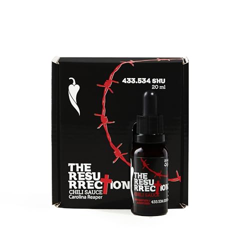 The Resurrection 20 ml – Salsa Extremadamente Picante Carolina Reaper – 433.534 SHU – Fermentación Artesanal para los Valientes que no Temen al Fuego
