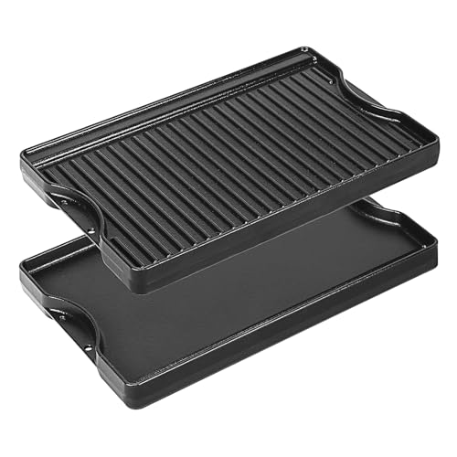 Utheer Ceramic Reversible Cast Iron Griddle 17.2" x 11.2", Nonstick Cooking Surface, Flat & Ribbed Sides, with High Sides & Grease Trap, Stovetop Griddle for Gas Grill, Electric, Oven & Outdoor BBQ