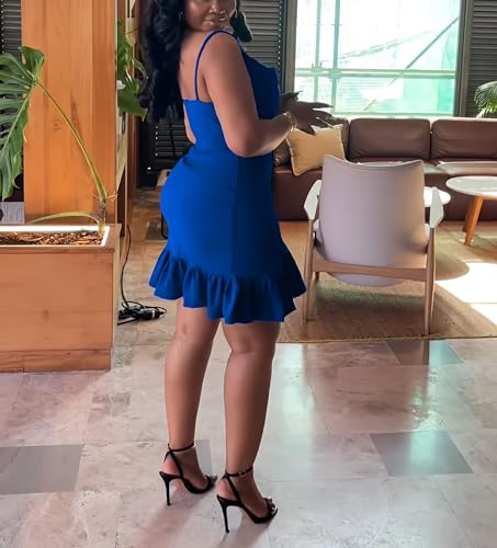 Image of Womens Sexy Sleeveless Bodycon Mini Dress Summer Casual Straps Short Ruffle Dresses Beach Party Club Homecoming