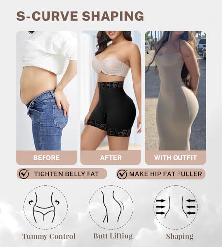 Image of SHAPSHE Butt Lifter Shapewear Shorts with Front Hooks Zipper Crotch | Unpadded Butt Contour | 4 Flexible Waist Stays | Silicone Waist & Leg Grips | Multi-Adjustable Fit | Zipper Crotch