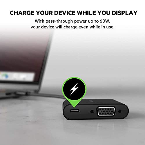 Image of Belkin USB-C to VGA Adapter + Charge (Supports HD 1080p Video Resolution, 60W Pass-Through Power for Connected Devices) MacBook Pro VGA Adapter, Black & Essential Series F9E600zb2MGRY 6