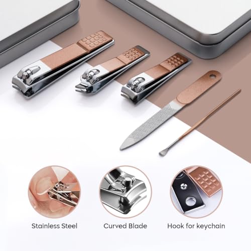 Image of Gleva 5 Pcs Nail Cutter Set, Stainless Steel Nail Clippers Set Toenail Clipper, Fingernail Clipper, Nail File, Ear Cleaner & Nail Cutter Anti-Slip Handle, Rust-Resistant, Durable for Men & Women