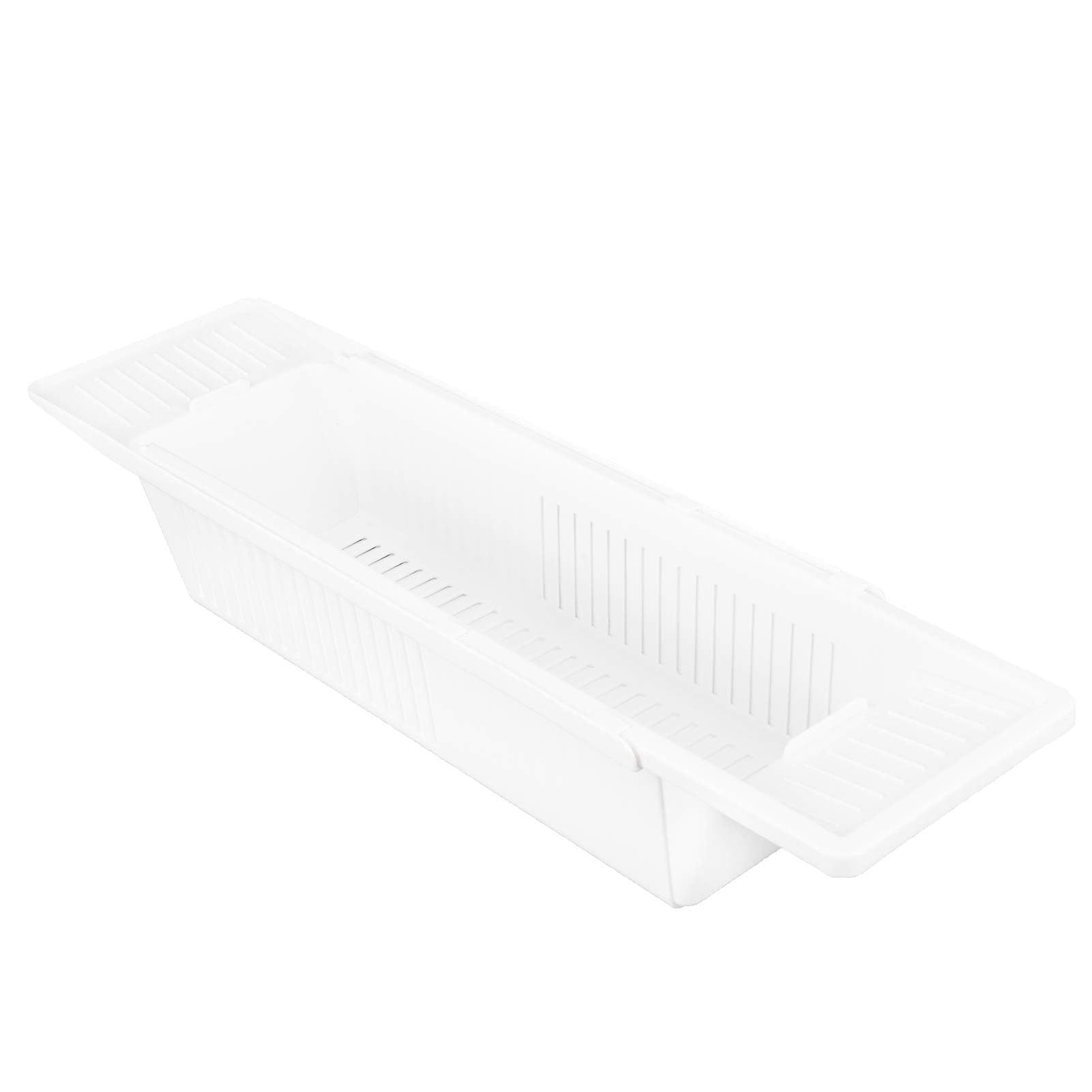 Erweiterbares Badewannen-Caddy Tablett, Baby-Nizer & Aufbewahrungsregal für Badespielzeug, weißes Badregal, 57 x 14,5 x 10 cm, perfekt für Badezimmerutensilien