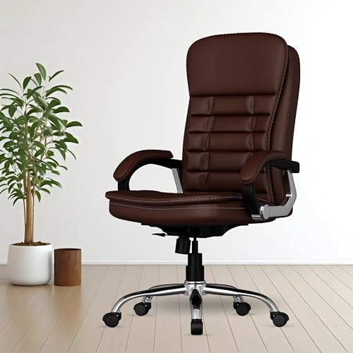 Image of FUGO FG112 Ergonomic Office Chair,Adjustable Height,Cushioned Back&Seat,Tilting Mechanism,Heavy Duty Metal Base,Dual Nylon Casters,Comfortable Desk Chair for Work,Home Office,3-Year Warranty.(Brown)