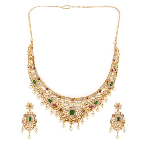 Rubans 22K Gold-Plated White Pink Faux Ruby Studded Beaded Jewellery Set For Women (B0D6RWLSVZ) Amazon Price History, Amazon Price Tracker