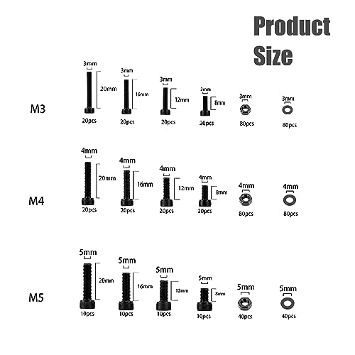 KOXXIAMOQ 600 Pcs M3 M4 M5 Nuts and Bolts Set, Hex Socket Head Cap Screws Bolts and Nuts and Washers Set - Image 2