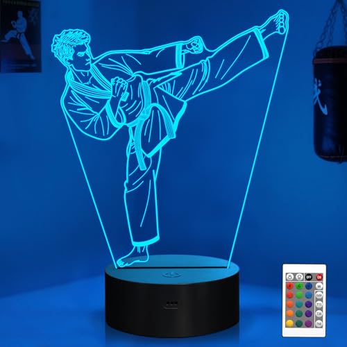 Image of OkiyiD Taekwondo Gifts for Boys & Men, Karate Night Light 3D Illusion Lamp with 16 Colors Remote Control, Taekwondo Accessories Karate Martial Arts Gifts for Boys Men Birthday Xmas Decor