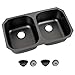 LQS 32 Inch Undermount Black Kitchen Sink, Black Oval Kitchen Sink Round Corner, 50/50 Double Bowl Stainless Steel Kitchen Sinks with Sink Strainers, 32-1/2