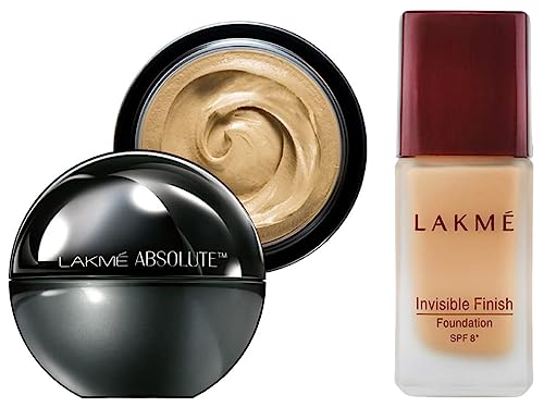 Image of Lakme Absolute Skin Natural Mousse, Ivory Fair 01, 25g & Lakme Invisible Finish SPF 8 Foundation, Shade 01, 25ml