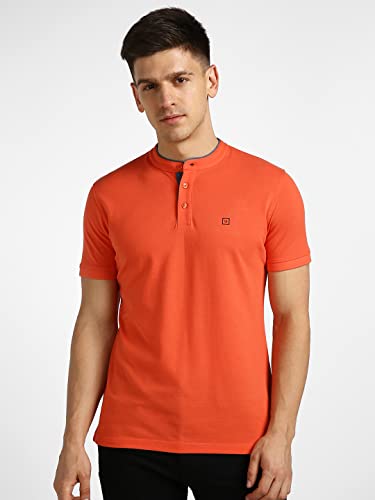 Image of Urbano Fashion Men's Solid Slim Fit Half Sleeve Cotton Polo T-Shirt with Mandarin Collar