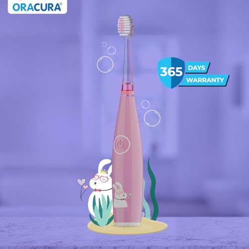 Image of ORACURA KSB200 Kids Sonic Electric Rechargeable Toothbrush, 3-10 Years, 24,000 strokes /min, With 3 Modes, IPX7 Waterproof, Smart 2-Min Timer, Rechargeable Lithium Battery, LED & Colorful Lights (Pink)