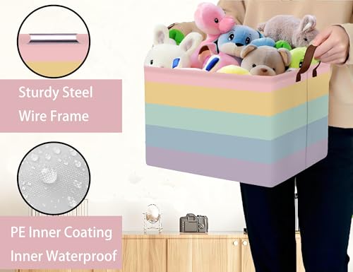Image of Kids Boho Rainbow Baskets Foldable Girls Baby Toy Storage Bin Rectangular Nursery Box Room Decor(Rainbows)