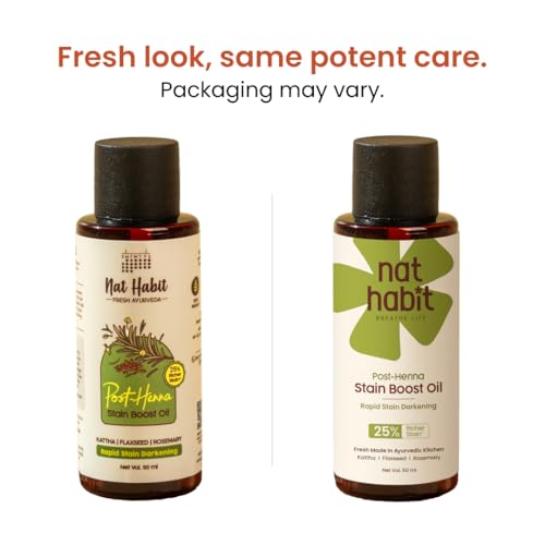 Image of Nat Habit Post Henna Stain Boost Oil For Rapid Stain Darkening, Deep Nourishment Post Henna Application, Relieving Dryness & Leaving Hair Shiny & Dark Brown, 50ml