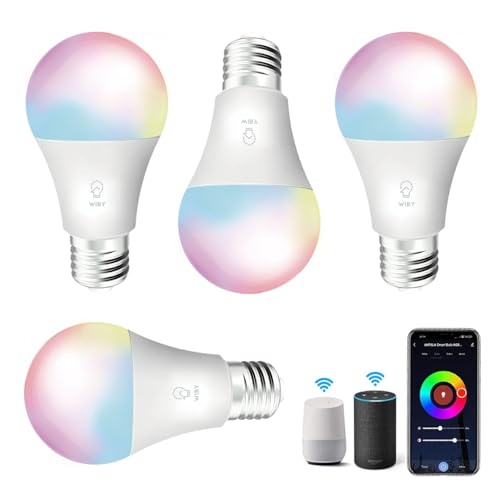 Wiby Lampadina Smart LED E27 14W 1400lm RGBWW 2700-6500K Dimmerabile Wi-Fi 2,4 GHz Compatibile con Alexa e Google Home App Smart Life/Tuya, 4 unità