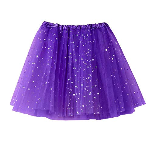 Doublehero Damenrock Tüllröcke Rockabilly Petticoat Plissee Gaze Kurz Tanzrock Candy Farbe Mini Röcke Unterkleid Pailletten Ballettrock Tütü Unterrock Blase Kostüm für Frauen und Mädchen (Lila) Cover