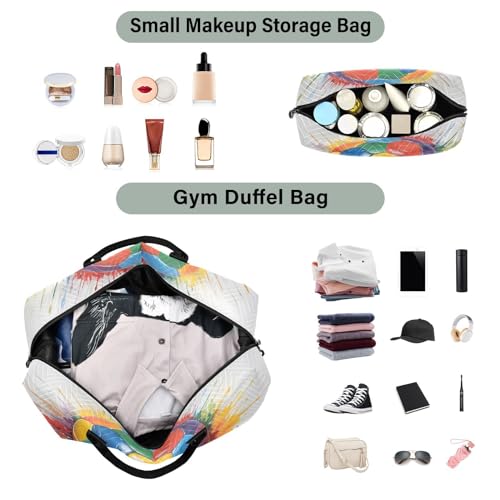 Large Travel Duffel Bag, Rainbow Football Watercolor Sports Tote Gym Bag, Shoulder Weekender Overnight Bag for Women Men, Carry On Luggage with Toiletry Bags4