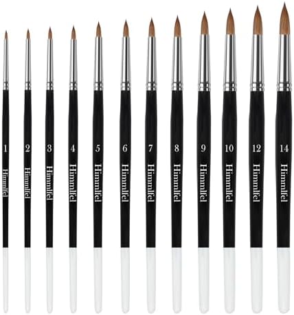 Round Tip Brushes, 12 Round Tip Paint Brushes for Detailing, Fine to Coarse Lines and More for Acrylic, Watercolor, Oil and Gouache Painting