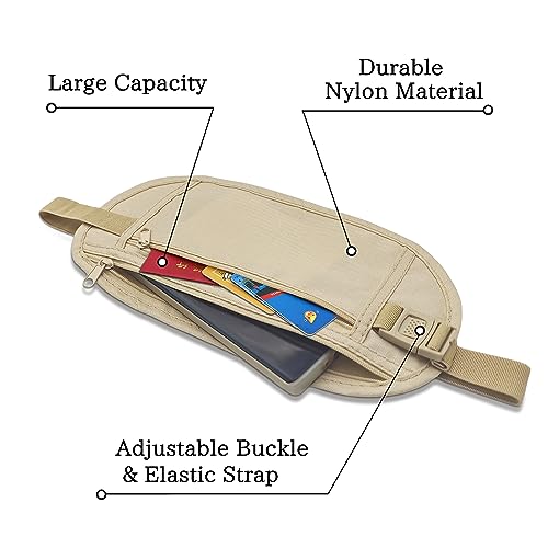 FuninCrea Money Belt, Nylon Fanny Pack Hidden Belt Bag with RFID Blocking for Women Men, Anti-theft Waist Pack Under Clothes with Adjustable Buckle for Travel, Running, Hiking, Cycling (black)3