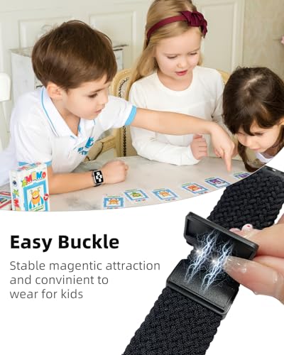 OWKEY Braided Solo Loop Compatible with Kids Apple Watch Band, Stretchy Breathable Strap with Easy Buckle for iWatch Series 9 8 7 6 5 4 3 SE SE2 Girls Boys Small Wrists (38/40/41mm, Black/Blue/Jeans)