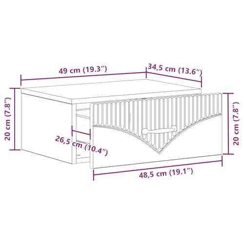 Table de chevet murale gris béton 49cm avec tiroir