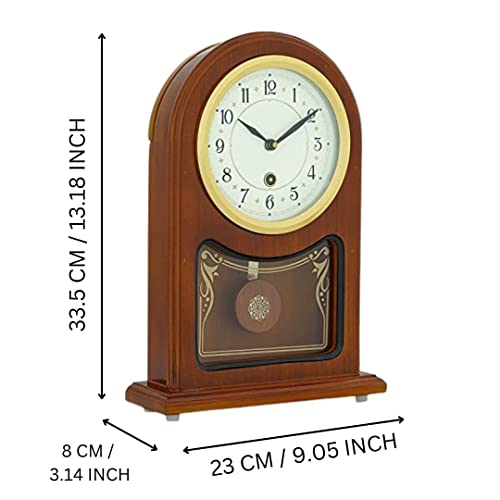Image of CHRONIKLE Vertical Wooden Analog Pendulum English Numbers Table Clock for Office Desk Study Living Room Decorations Gifts (Size: 23 x 8 x 33.5 CM | Weight: 1240 Gram | Color: Brown)